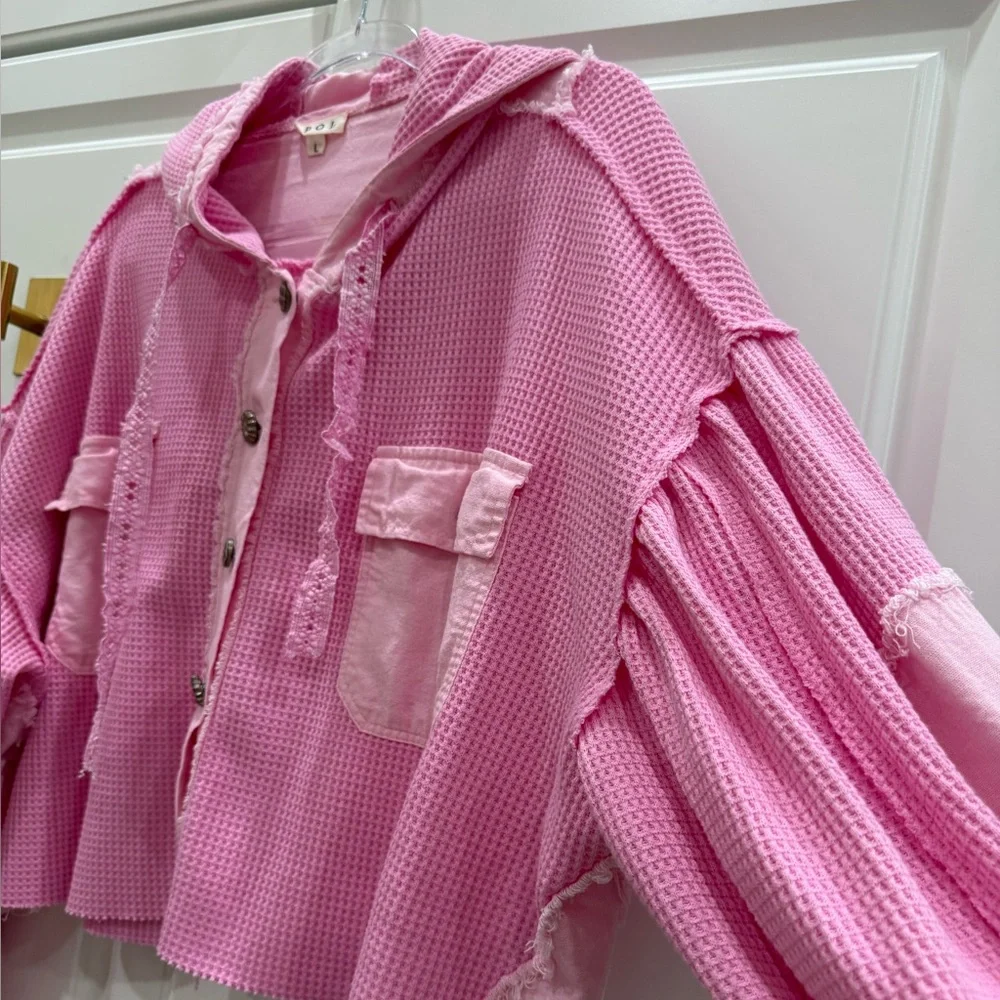 POL Pink Waffle Knit Bomber Jacket - Picture 9 of 11